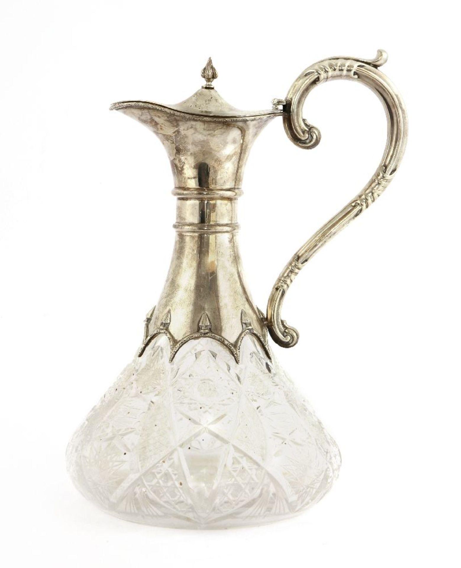 A modern silver-mounted and clear cut-glass decanter,Birmingham 1981,the plain mount with a