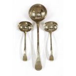 A silver old English pattern soup ladle,by Walker & Hall, Sheffield 1917, together with two old