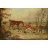 Follower of Henry AlkenFOX HUNTING Oil on canvas23 x 32.5cm