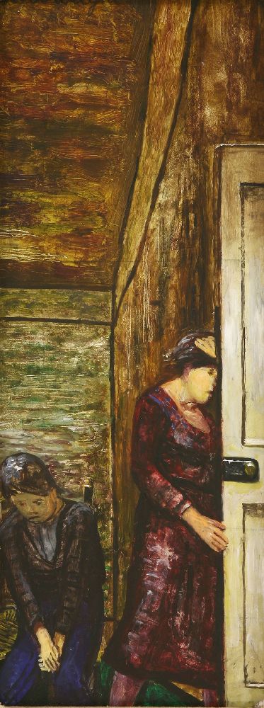 *Carel Weight RA (1908-1997)'ANXIETY'Signed u.l., oil on board46 x 17.5cmProvenance: With New