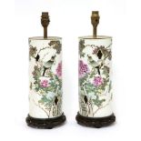 A pair of Chinese vases,late 19th century, of cylindrical shape, mounted as table lamps with