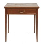 A George III mahogany writing table,the racheted top over a single drawer, on square tapering legs,