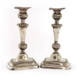 A pair of old Sheffield plate candlesticks,first quarter of the 19th century, of rectangular form