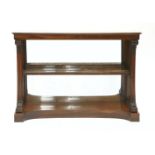 A Regency rosewood pier table, the white marble top on well carved scrolled front supports, the