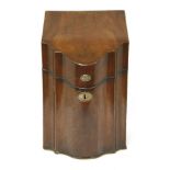 A George III strung mahogany knife box, with a serpentine front and original interior, a set of