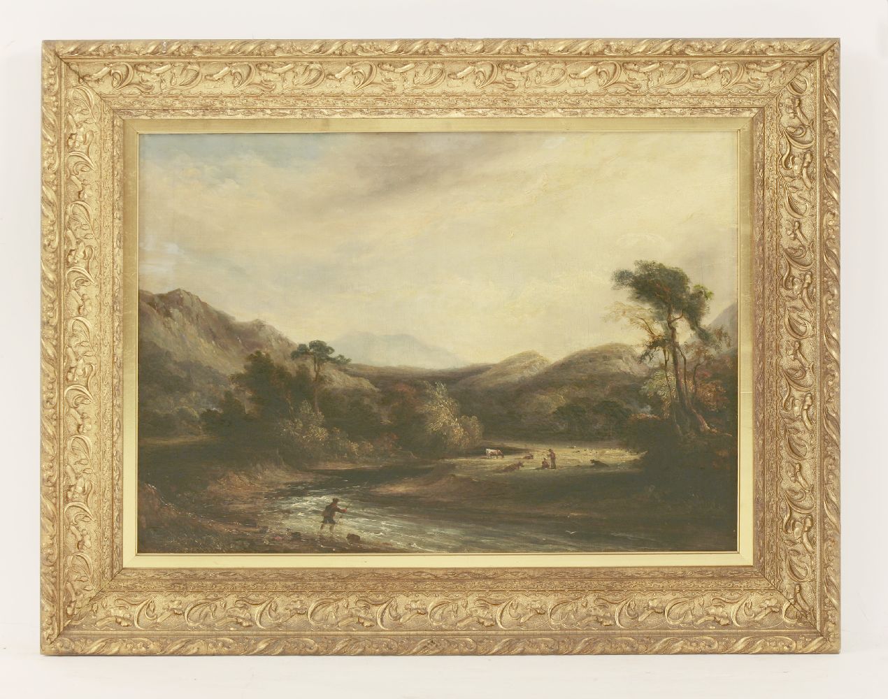 Edward Williams (1782-1855)A HIGHLAND RIVER LANDSCAPE WITH A FISHERMAN IN THE FOREGROUNDSigned and - Image 2 of 4