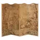 A four-leaf Brussels tapestry screen,worked with a classical landscape,each panel 61cm wide198cm