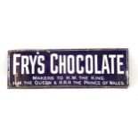 Blue enamel 'Chocolate' sign, 92cm wide, 30cm high