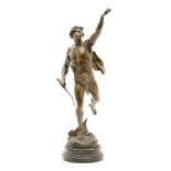 A 19th century spelter figure of Victory after Picault on a stepped circular base, 56cm high