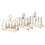 A pair of silver toast racks, Birmingham 1916, one damaged and another, Sheffield 1928, 19 & 17cm