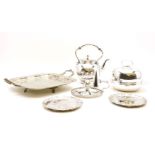 A collection of silver plated items, to include a muffin dish, an entree dish and stand, a