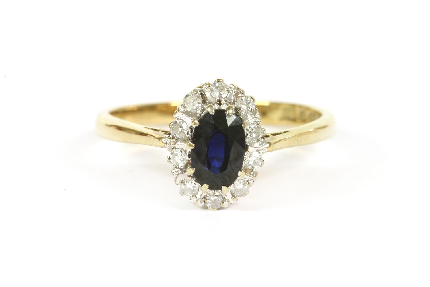 A 9ct gold sapphire and diamond cluster ring, 2.01g, size M