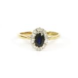 A 9ct gold sapphire and diamond cluster ring, 2.01g, size M