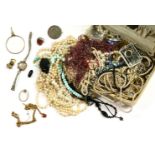 A collection of costume jewellery to include, gold cased quizzing glasses (damaged), a single 9ct