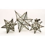 An Indian tin and glazed star shaped hanging lantern, 30cm high together with three other similar