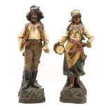 A pair of 19th Century Johann Maresch terracotta figures, depicting two gypsies (2)