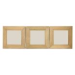 A set of three of contemporary square oak framed wall mirrors, each 80 x 80cm, and a pair of of