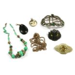 A collection of jewellery and costume jewellery, to include a rolled gold belcher link guard