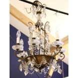 A mid 20th Century crystal glass chandelier, height 58cm, together with a French style gilt metal