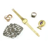 A collection of costume jewellery, to include a 9ct gold textured knot brooch, 6.81g, a sterling