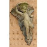 A Blush terracotta wall bracket, with putto support, 20th century, 65cm high