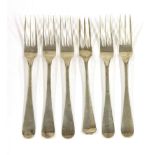 Six matching Dutch silver Old English pattern dessert forks, mid 19th century