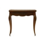 A 19th century French rosewood card table, the foldover top on cabriole supports, 76cm wide x 46cm