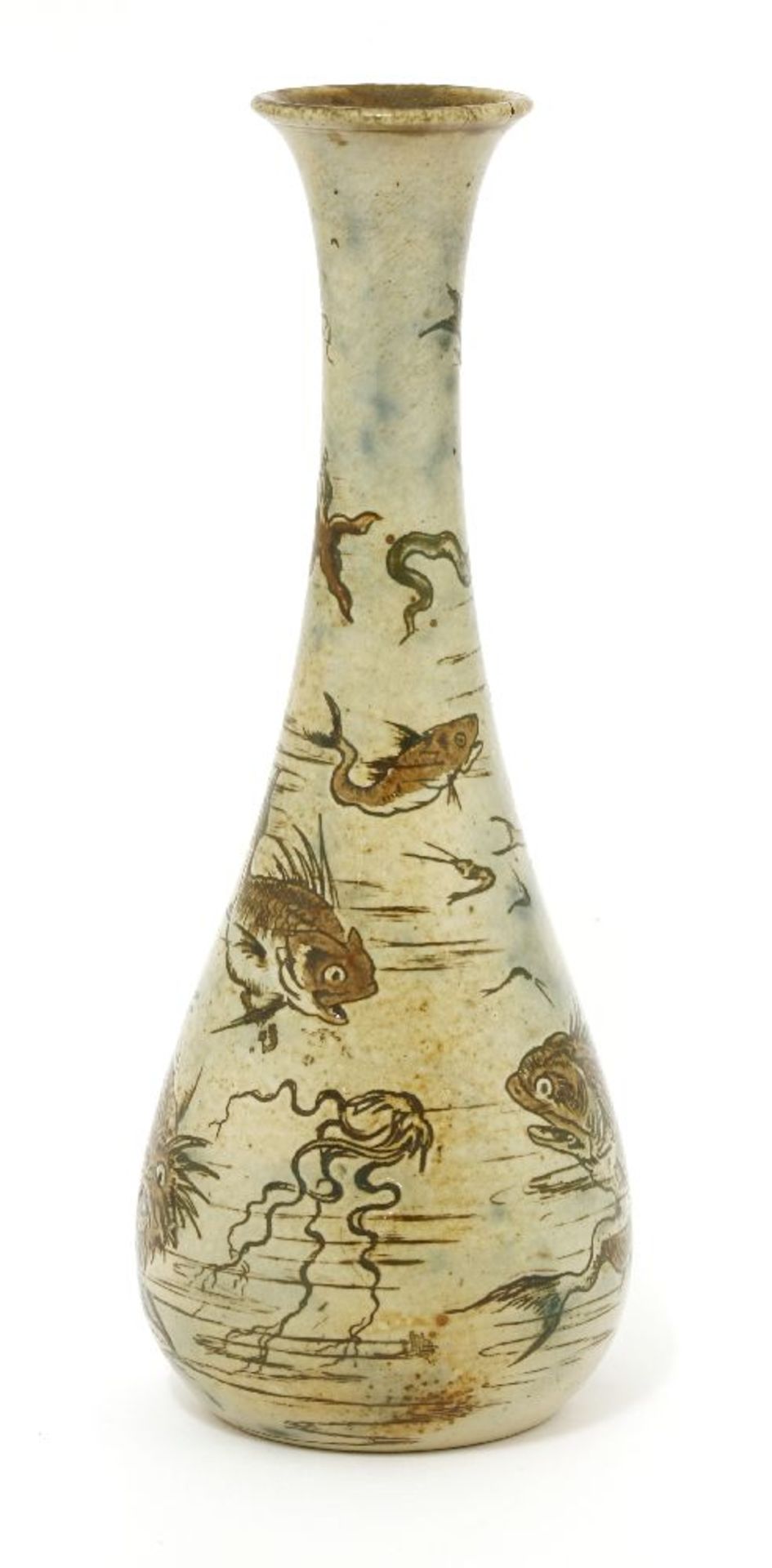 A Martin Brothers' stoneware vase, dated 1894, of slender baluster form decorated with