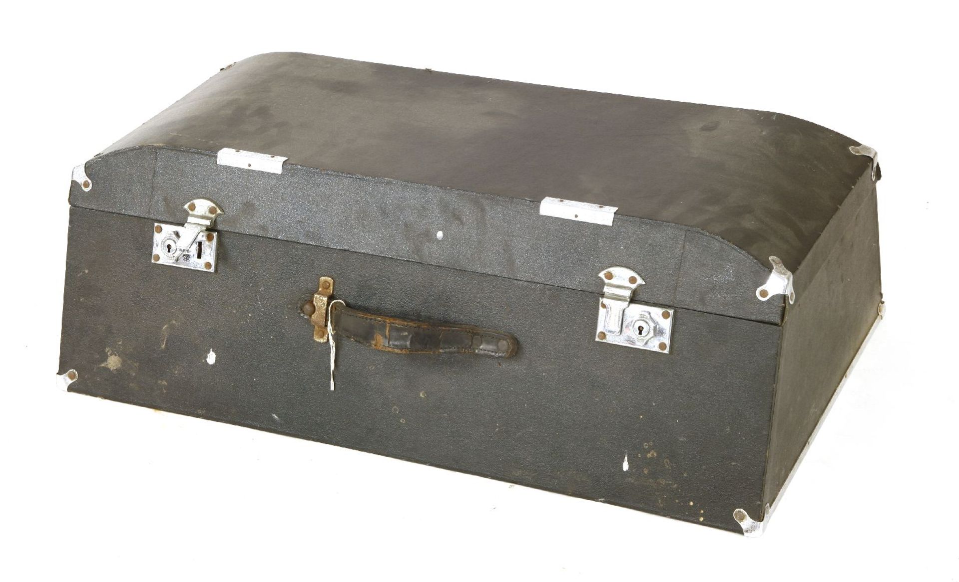 A black canvas and chrome motoring suitcase, 1930s, with a domed cover, 80cm wide46cm deep27cm high