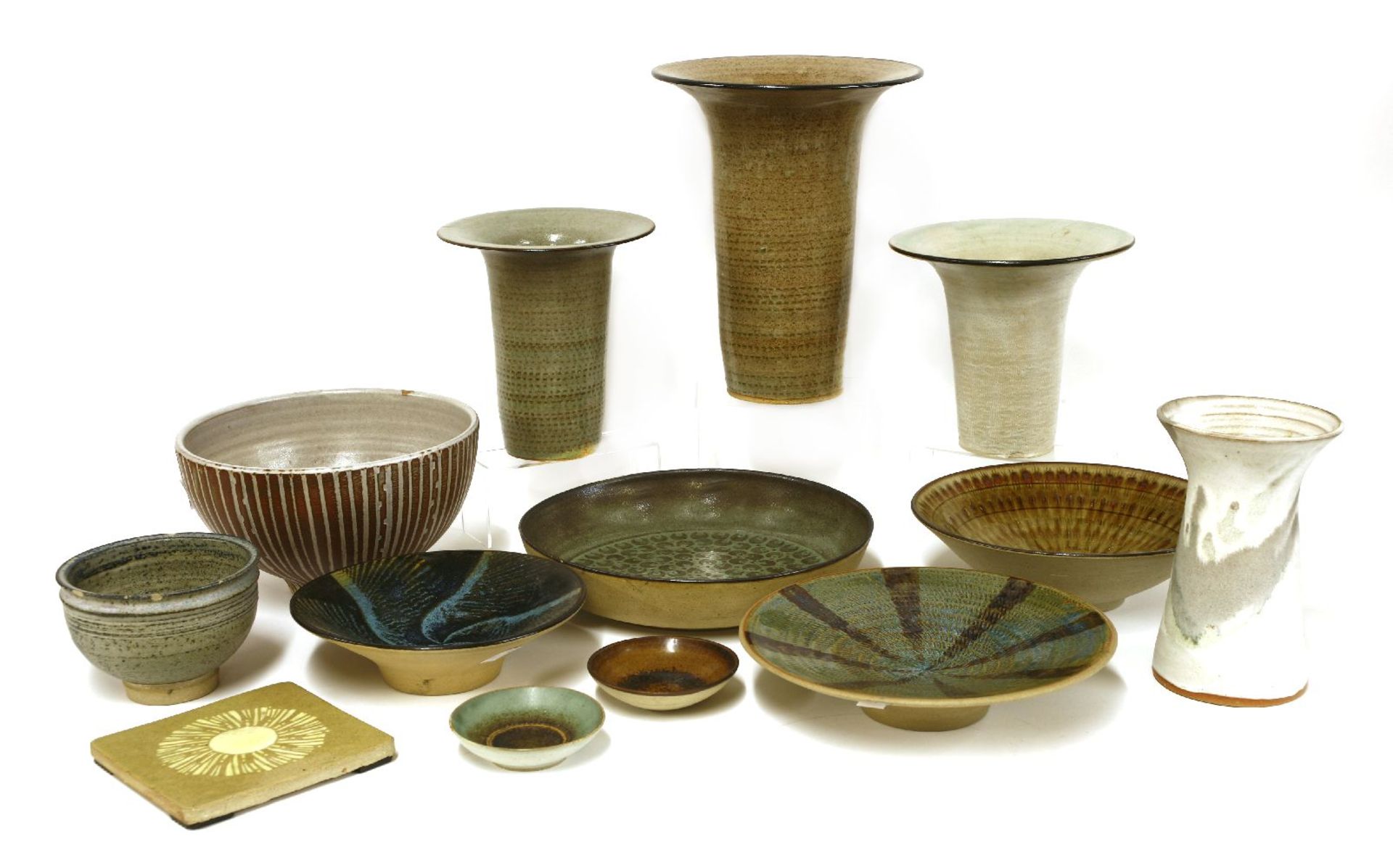 *A collection of John Gay studio pottery, comprising various vases, bowls and plates in