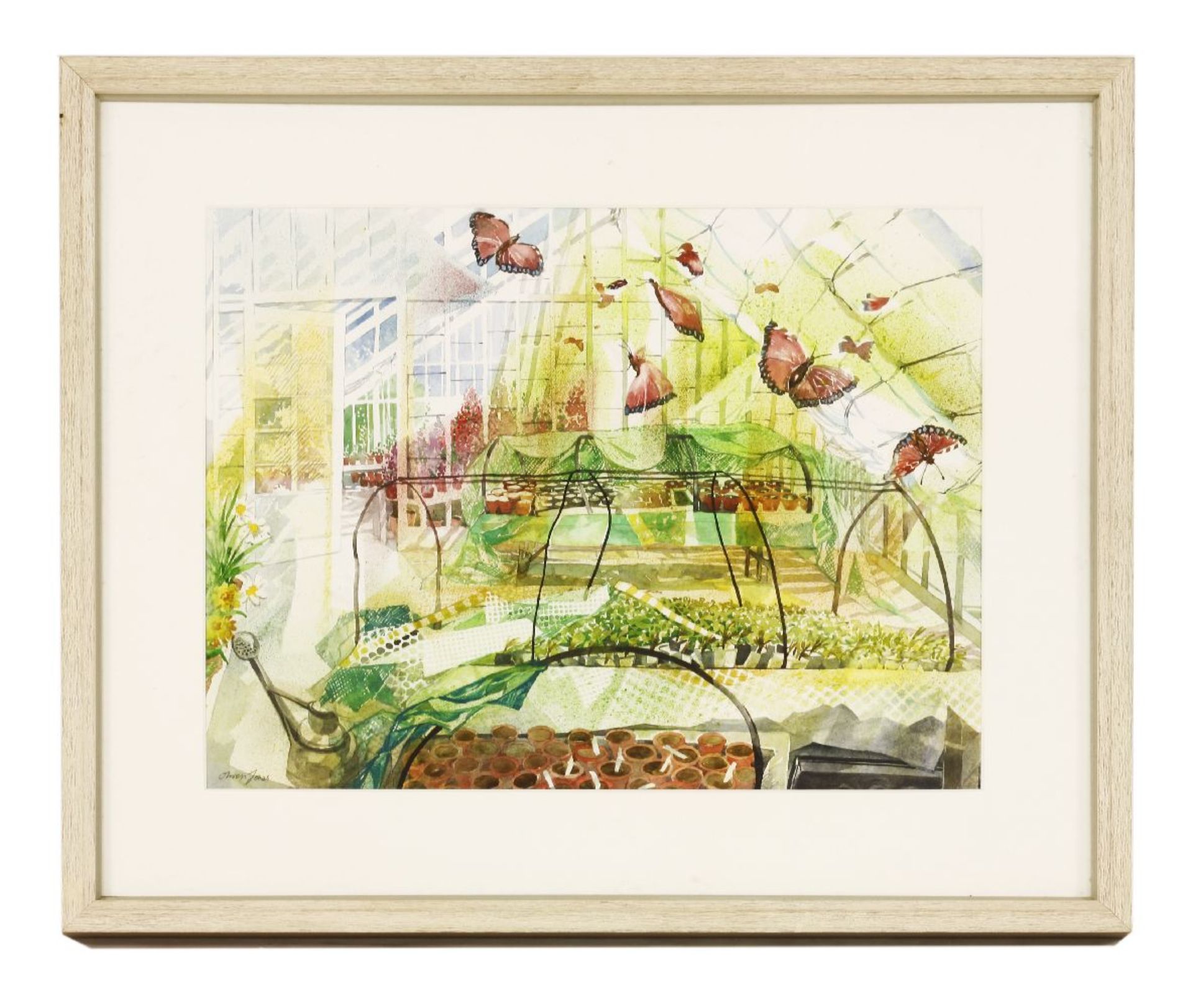 *Olwen Jones (b.1945)‘BUTTERFLY VISIT’Signed, watercolour58.5 x 44cm *Artist's Resale Right may