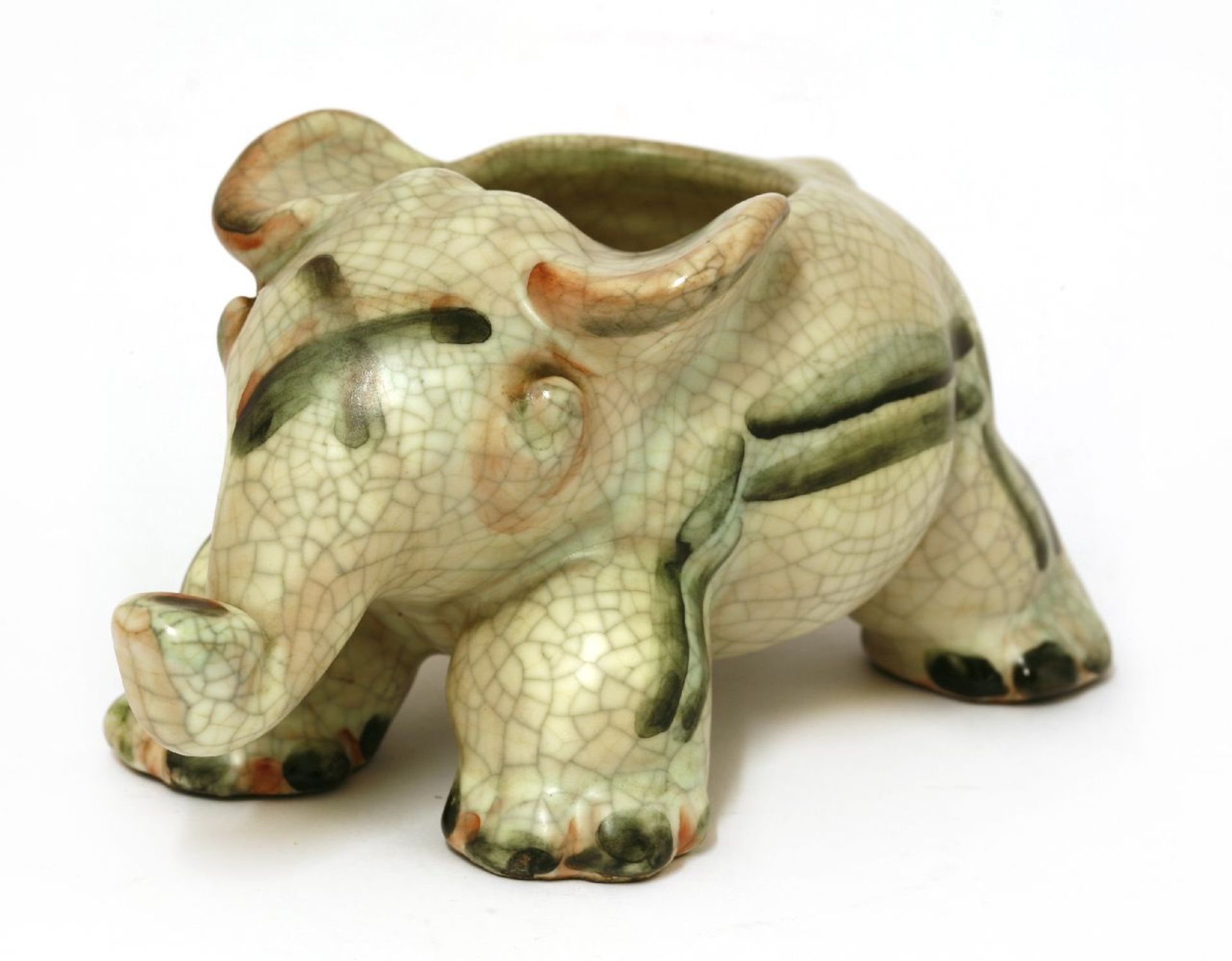 A Kieler Kunst-Keramik pottery inkwell,c.1924-30, in the form of an elephant, inscribed 'KKK/804 A.
