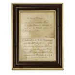 TWO INVITATIONS FROM WELLINGTON,the first to Monsieur et Mademoiselle Lloyd on 26th May 1815, the