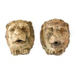 A PAIR OF TERRACOTTA LION'S HEAD FOUNTAIN HEADS,c.1930, from Valencia, Spain, each with water