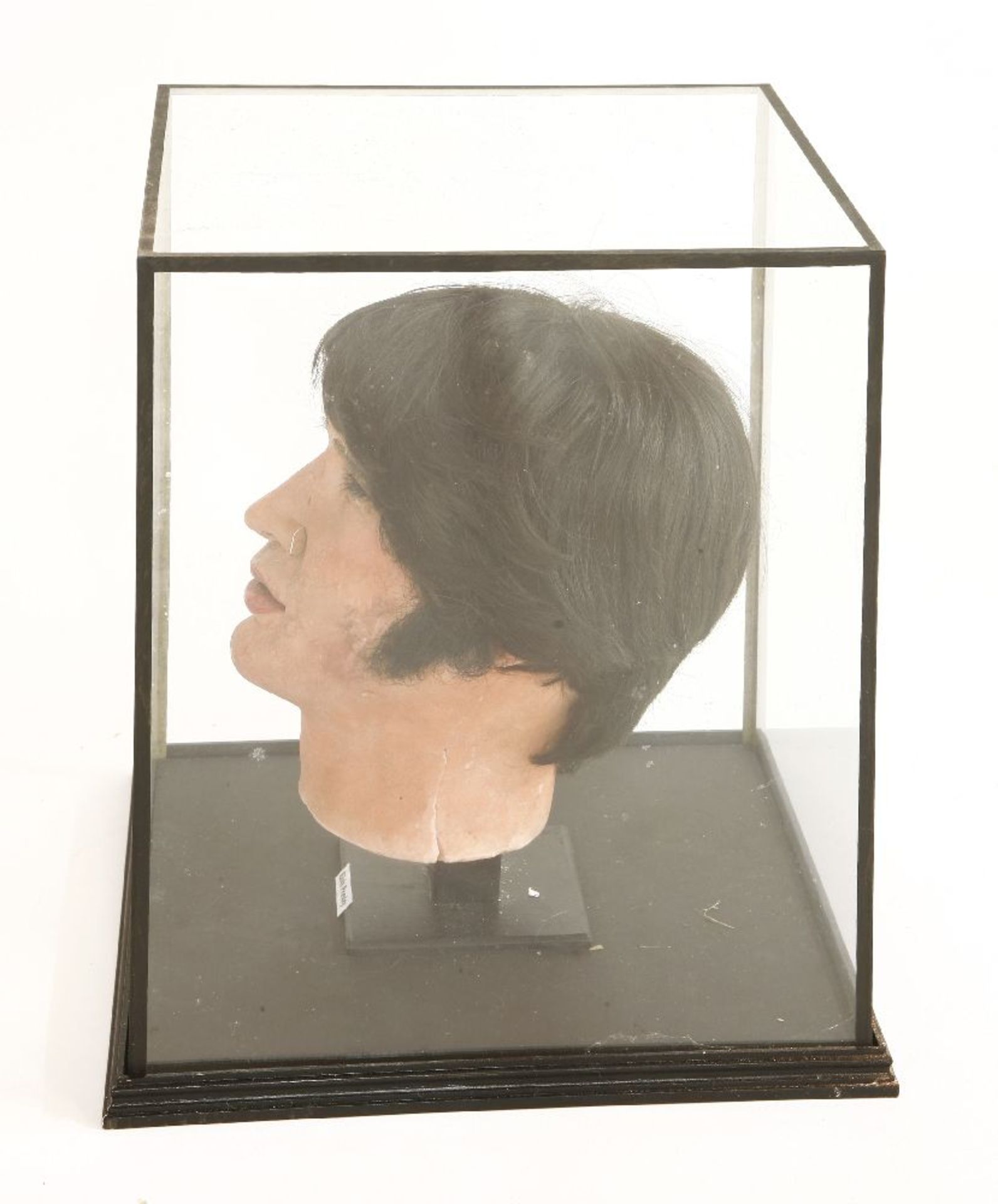 ELVIS PRESLEY,1960s, a waxwork museum head of an older Elvis Presley, mounted in a glass case,case - Image 2 of 2