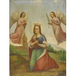 A FRENCH 19TH CENTURY PAINTINGA GOTHIC-STYLE PAINTING OF ST BARBARAOil on canvas64 x 48cm