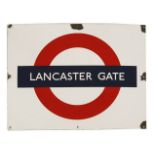 LANCASTER GATE,1950s/1960s, London Transport original enamel roundel for Lancaster Gate