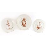 UNUSUAL EROTIC PLATES,late 19th century, a group of three pottery plates, transfer decorated with