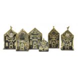 19TH CENTURY MONEY BOXES,mid-19th century, a good group of six folk art, cast iron and brass money