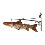 A BRITISH ANGLING ALLCOCK FISH SHOP SIGN,early-mid 20th century, metal, with metal wall bracket,