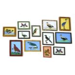 INDIAN REVERSE GLASS PAINTINGS OF BIRDS,late 20th century, a charming group of twelve Indian reverse