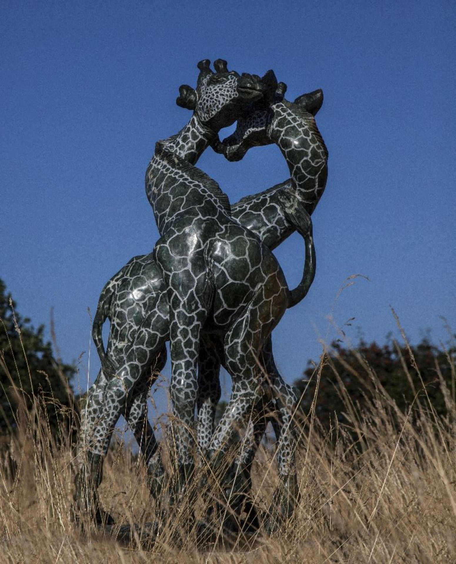 FANNIE MUPANGA (Zimbabwean, contemporary),'Giraffe Pairing', opal stone, unique sculpture, signed,