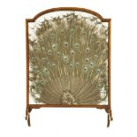 A PEACOCK FEATHER SPRAY,early 20th century, a Rowland Ward mahogany and glass fire screen mount with