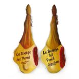 A PAIR OF LARGE SPANISH HAM ADVERTISING SIGNS,c.1950-1970, painted plywood, from La Boqueria