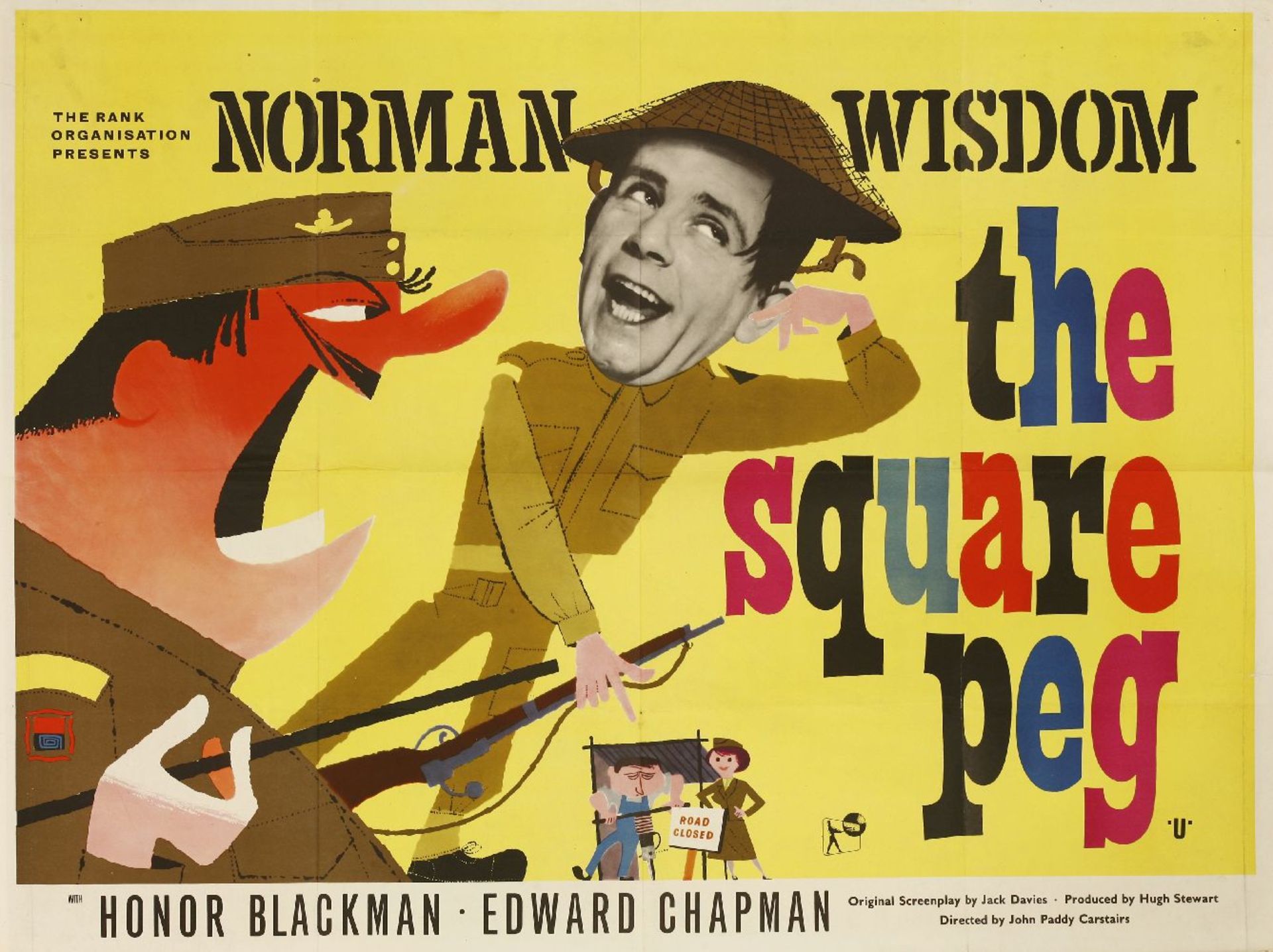 'THE SQUARE PEG',1958, Rank Organisation, British quad film movie poster, starring Norman Wisdom and