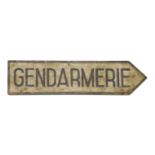GENDARMERIE,c.1930s, a French wooden direction sign, painted in blue and white with the word '