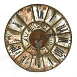 A VERY LARGE FRENCH CLOCK FACE,c.1860-1890, with enamelled panels over a copper base, the enamel now