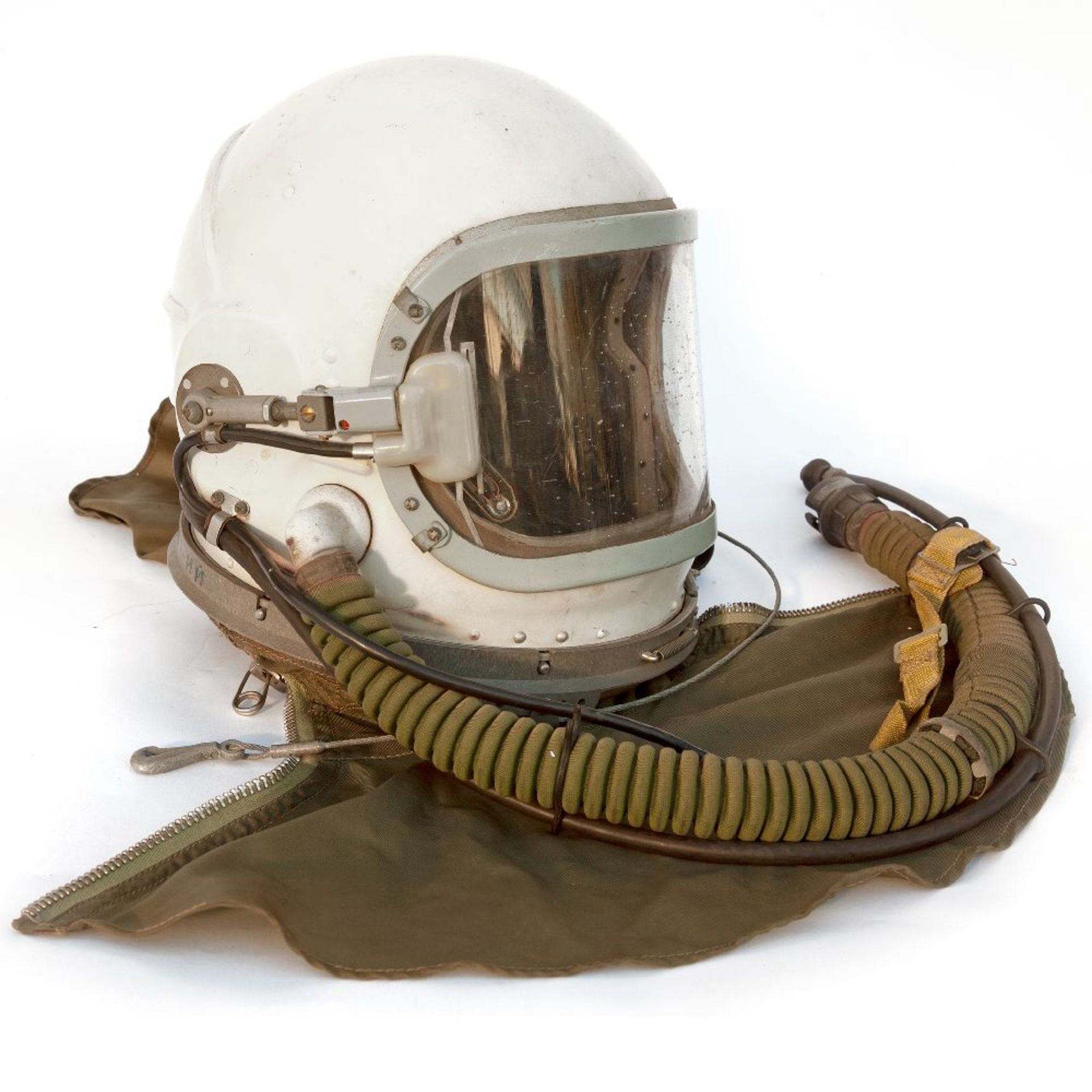 A COLD WAR SOVIET MIG 25 PILOT'S HELMET,c.1960-65, constructed for high altitude flight, also used