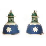 FAIRGROUND LAMPS,1950s or 60s, two impressive brightly painted metal fairground lamps, 52cm high (