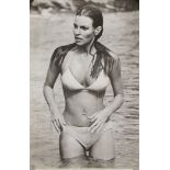 RAQUEL WELCH,1967, an American black and white poster of Raquel Welch in a bikini, published by